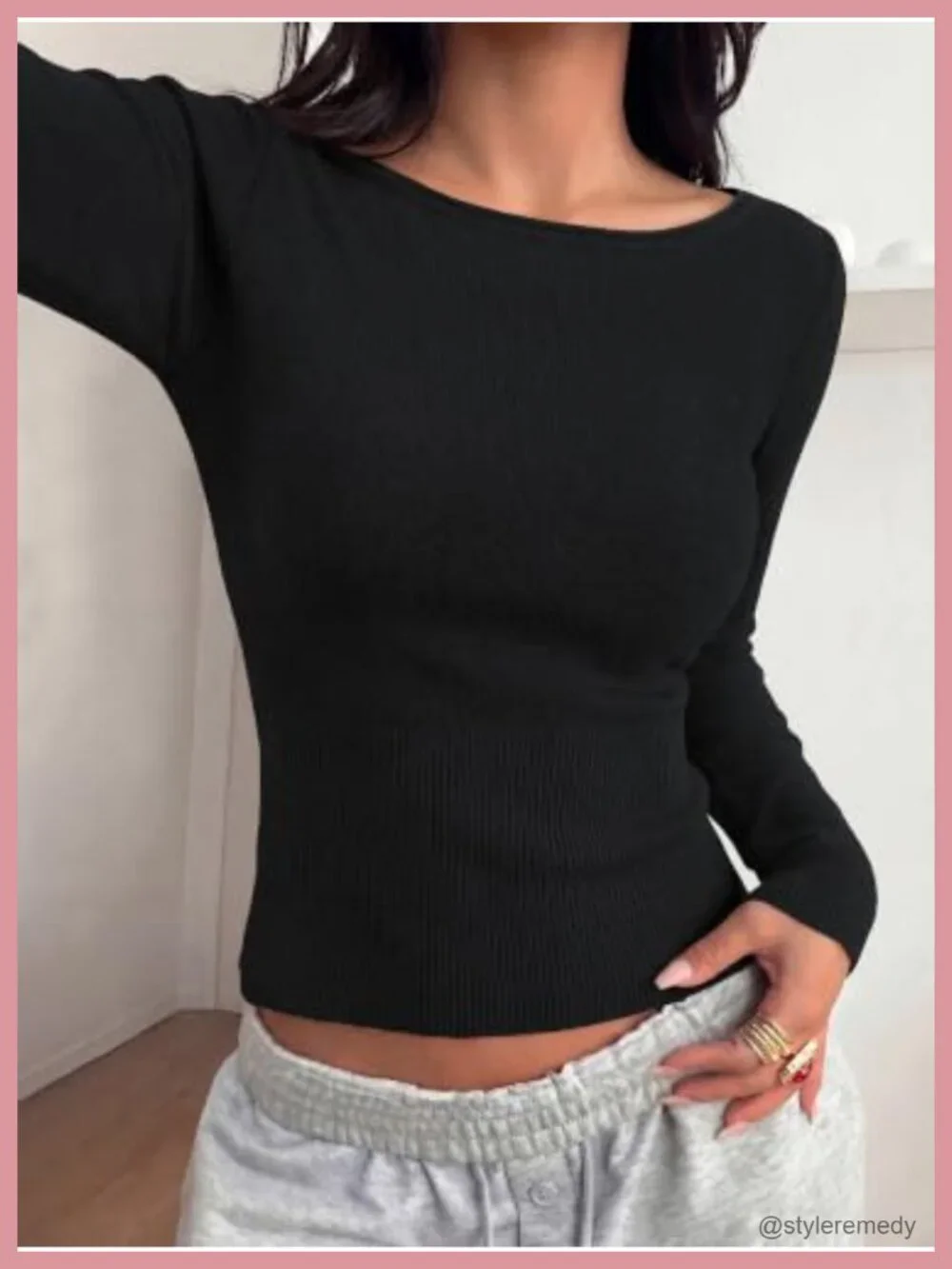 Lightweight Ribbed Knit Long Sleeve Pullover Sweater Women's Crew Neck Top